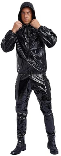 Fldy Combinaison de sauna pour homme - Perte de poids - Veste à capuche - Haut et pantalon - Ensemble pour boxe, MMA, entraînement, fitness, entraînement, Noir , L