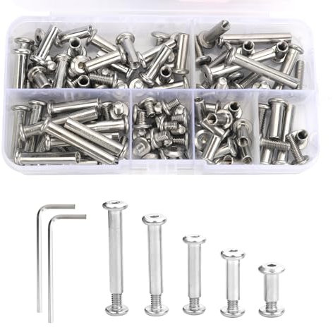 114 Piezas Tornillos de Conexión M4 Juegos de Tornillo Unión Muebles con 2 Llaves,Mobiliario Conector de Armarios Tornillo Union Muebles para Muebles Armarios y Paneles de Madera