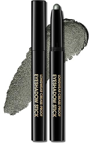 Erinde Matita Ombretto Verde Bottiglia con Glitter, Green Eyeshadow Stick Impermeabile e a Lunga Durata, Matita Eyeliner in Crema Brillante, Penna per il Trucco Occhi Metallizzata e Scintillante #04