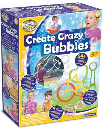 Crazy Bubbles STEM Science Kit for Kids – 9 Fun Bubble Activities Including Giant Bubbles, Cube Bubbles & Bouncing Bubbles – 54 Piece Set with Bubble Solution – Educational Outdoor Science Toy