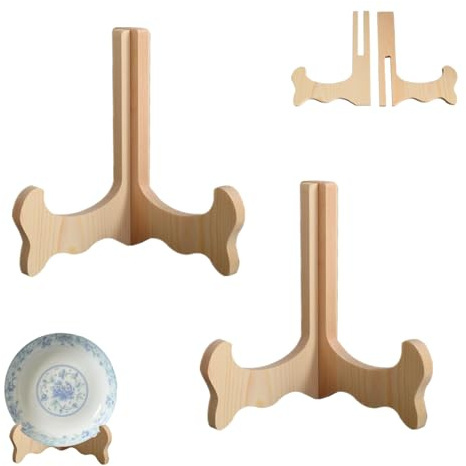 Malijnxin 2 Pcs Wooden Plate Stand for Display, Creative Display Stand Detachable Picture Frame Holder for Home Office Desktop decoration