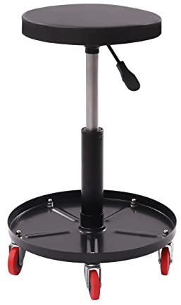 Dofanqing Taburete mecánico para taller, silla de taller, taburete de trabajo, ruedas giratorias 360°, con bandeja para herramientas para garajes y talleres