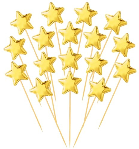 100 Pcs Star Cupcake Toppers, Stars for Cake Decorating, Gold Star Cake Topper, Cute Star Cupcake Topper Sticks for Birthday Parties Weddings Engagements Wedding Anniversaries