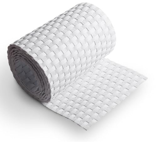 MAKA Striscia in Polyrattan Frangivista 100%, 255 cm x h 19 cm, Rotolo Rete Ombreggiante finto Rattan, Telo Ombreggiante Esterno Resistente per Balcone, Terrazzo, Recinzione, PE (Bianco)