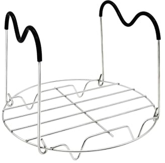 Steamer Rack Trivet for 6 & 8 Qt Pressure Cookers, Stainless Steel Steam Rack with Silicone Handles, Foldable Pot-in-Pot Cooking Stand for Steaming, Easy Lift