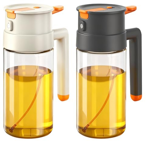 SHMSHNG 2 stycken 650 ml oljespruta för matolja, olivolja flaska oljesprayflaska, 2-i-1 oljedispenser och oljespruta, köksprylar för matlagning, sallad och grill, svart + vit