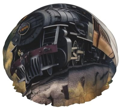 Steam Train Printed Double-Layer Waterproof Shower Cap - Reusable Spa & Face Mask Bathing Hat for Travel, Home Care & Beauty Routine