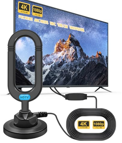 Indoor TV Aerial for Smart TV with Signal Booster, High Gain Freeview HD Antenna for 4K/1080P HDTV & VHF/UHF/DAB Radio, Digital TV Aerial with 16ft Coax Cable