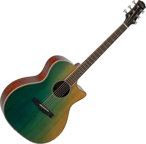 Rocktile WSC-150C-GN/BU Guitarra Western - Guitarra Acústica Grand Auditorium de 6 Cuerdas con Cutaway - Tapa de Abeto Maciza y Cuerpo de Caoba - Diapasón de Palisandro - Acabado Gloss - Verde/Azul