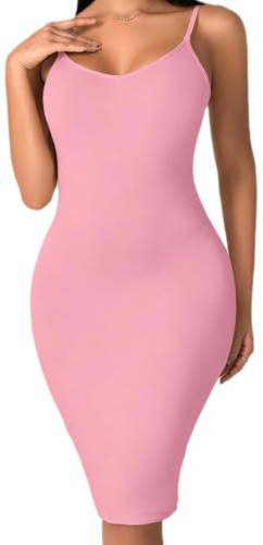 JoyJoyLing Vestido interior largo para mujer, con tirantes delgados, sin cordones, longitud midi, rosa claro, L