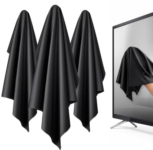 KleanToday XL Premium Screen Cleaning Cloth 16X16 3 Pack Microfiber TV Screen Cleaner Cloth for OLED LED TVs, Computer Monitors, Laptops, Tablets & Car Displays, Lint-Free Streak-Free, Black