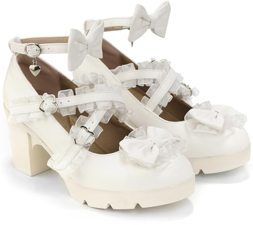 WUIWUIYU Chaussures Lolita Escarpins Femme Talon Haut Mary Jane Style Y2K avec Plateforme Confort -Blanc 42