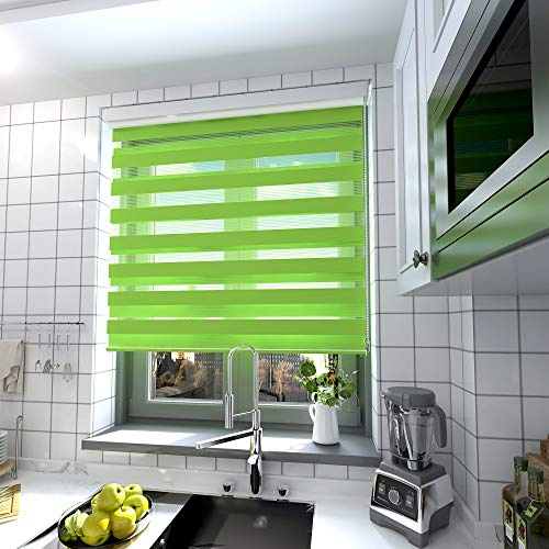 interGo Doppelrollo Klemmfix Ohne Bohren, B140cm x H150cm Duo Rollo mit Aluminium Kassette, Seitenzugrollo Easyfix für Fenster & Türen - Grün