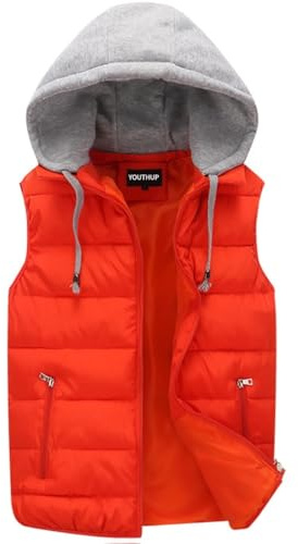 YOUTHUP Herr ärmlös jacka vadderad jacka lätt färg huvväst tjocka vinterjackor, 1 stycke, XL