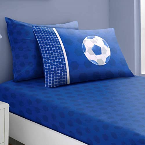Inspire Me Kids Range Duvet Fitted sheet for Boys Girls and Childrens Adventure and Comfortable Quilted Set with Pillow Cover for Bedroom Decor (Football Goals Blue Cameo, Single)
