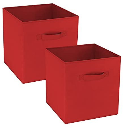 N/S GREATOYAR Juego de 2 Cajas de Almacenamiento, Cajas de Almacenamiento de Tela, Cubos de Almacenamiento Plegables, Cajas de Juguetes Plegables, Cajas de Organización, 31x31x31cm, Rojo, 2 Unidades