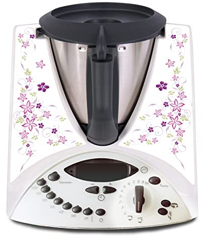 Deko Schutz Aufkleber kompatibel mit Küchenmaschine Thermomix TM31 Design Sticker Klebefolie Zubehör Küchengerät wasserfest selbstklebend R182 (21 Blumenranken)