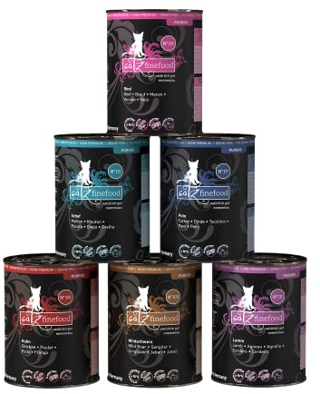 catz finefood Purrrr Collection I - Comida húmeda para gatos monoproteína sin cereales, sin azúcar, hipoalergénica, alto porcentaje de carne, multipack de comida húmeda para gatos, en bolsa, 6 x 400 g