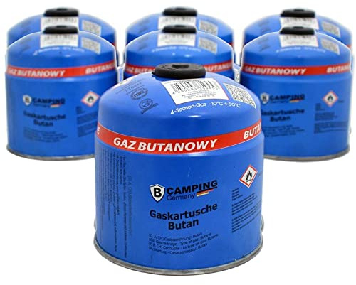 TronicXL Lot de 8 cartouches de gaz 500 g 500 g avec valve à visser - Cartouche de gaz butane - Cartouche de valve de camping - Cartouche de gaz de camping - Filetage à vis 7/16