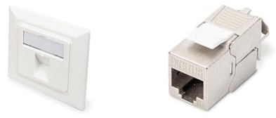 DIGITUS Set: Toma de red de 1 puerto - 2 piezas - Con módulo Keystone 2x Cat6A - Salida en ángulo de 45° - Con tapa de protección contra el polvo - Blanco