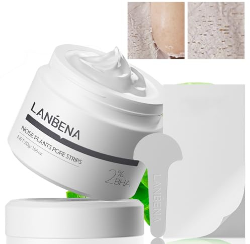 LANBENA 2.0 Nose Pore Strips, Blackhead Remover Mask with Salicylic Acid, Amazonian White Clay, Pore Cleanser Purifying Peel off Face Mask with 60 PCS Strips, Aloe Facial Mask(1.05 Ounce)