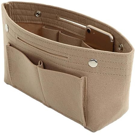 FACULX Organizador de fieltro con múltiples bolsillos, bolsa de almacenamiento de cosméticos para mujer, bolsas de viaje para mujer, color beige