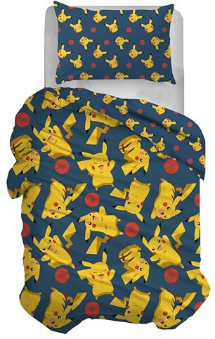 Pokemon Bettwäsche-Set für Einzelbett, Baumwolle, 100% Baumwolle, 155 x 200 cm, Kissenbezug 50 x 80 cm, offizielles Produkt, kein Spannbetttuch