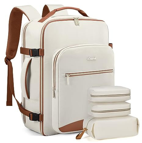 LOVEVOOK Handgepäck Rucksack Flugzeug, 30L Groß Reiserucksack Damen Kofferrucksack, Wasserdicht Reisetasche für 15,6 Zoll Laptop, Travel Backpack für Reise Business Wandern Weekend Beige