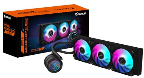 GIGABYTE AORUS WATERFORCE II 360 AIO Flüssigkeits-CPU-Kühler - 3x120mm ARGB-Lüfter, Schiebe-in-Verriegelungsmechanismus, DAISY-CHAIN, kompatibel mit Intel LGA 1851 und AMD AM5