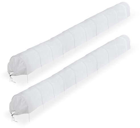 Relaxdays Pflanztunnel, 2er Set, je 7m lang, Beet-Abdeckung gegen Schädlinge, feinmaschiges Vogelschutznetz, Vlies, weiß