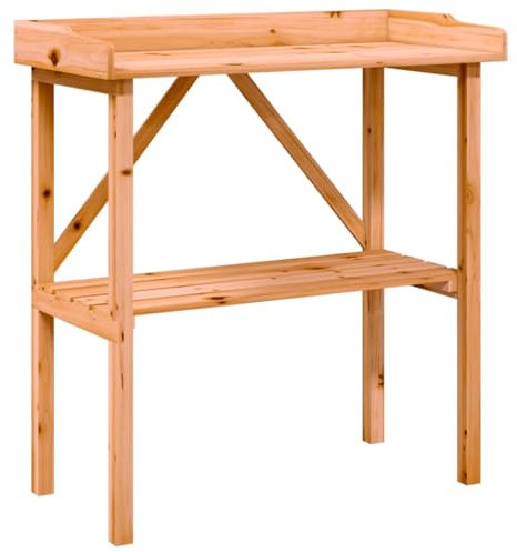 vidaXL Pflanztisch mit Ablage, Gärtnertisch mit Stauraum Dreieckstütze, Blumentisch für Terrasse Garten, Gartenarbeitstisch, Braun Massivholz Tanne