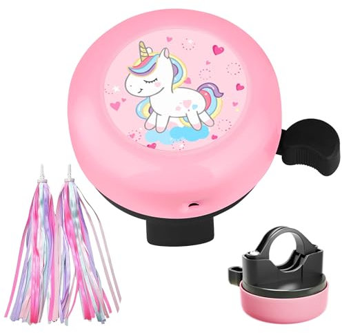 UYUYong Timbre Bici Unicornio Timbre Bicicleta Infantil Rosa, Serpentinas Bicicleta Niña para Bicicleta Equilibrio Scooter Bicicleta (1 Campana+1 Par Cintas)