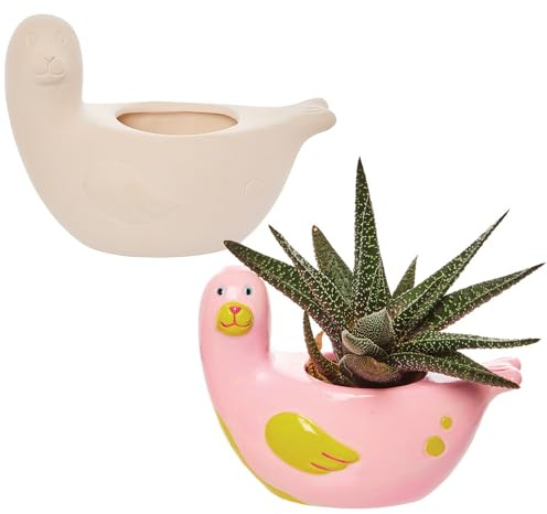Baker Ross FX747 Seal Ceramic Flowerpots - Pack of 2 - Ceramic Painting for Kids, Flower Pots for Kids