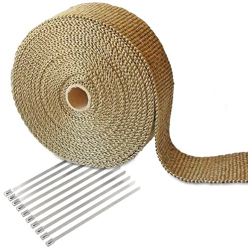 Arcets 15 Metri Bende Termiche Collettori per Scarico Marmitta Moto Nastro Termico Isolante in Fibra di Basalto per Moto Resistente al Calore di 1200℃ + 10 Fascette in Acciaio