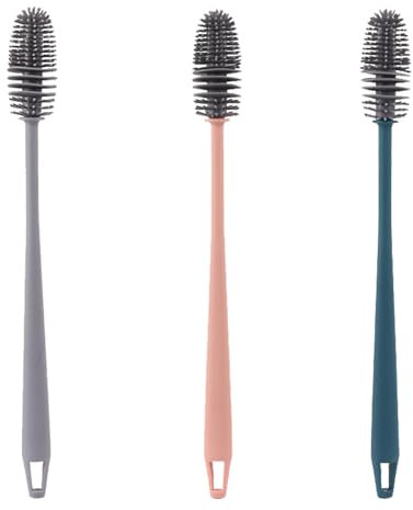 Langgriff Flaschenbürste Silikon,Reinigungsbürste für Küchengeräte, Tassenbürste, für Flaschen, Spülbürste Bürste Glasbürste Bottle Brush,Isolierkannen, Vasen und Glaswaren,3 Stück