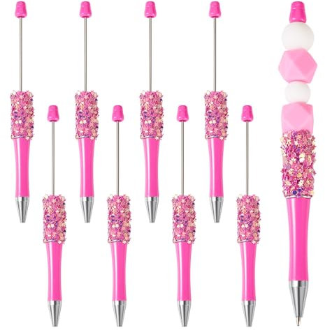 Boutigem 8 bolígrafos de plástico con cuentas de diamantes de imitación, bolígrafo con cuentas de cristal con lentejuelas de estrella para decoración de bolígrafos de bricolaje, suministros de