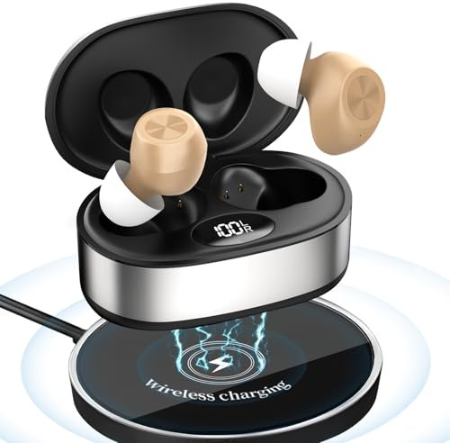 Hearing Aids for Seniors, OTC Hearing Aid Rechargeable with Noise Cancellation Adults, Senior Invisible Hearing Amplifier, Portable Charging Supports Wireless Charging Technology(Beige)