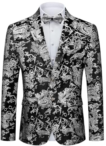 Autsel Mens Casual Blazer Two Buttons Tuxedo Dinner Jacket Floral Print