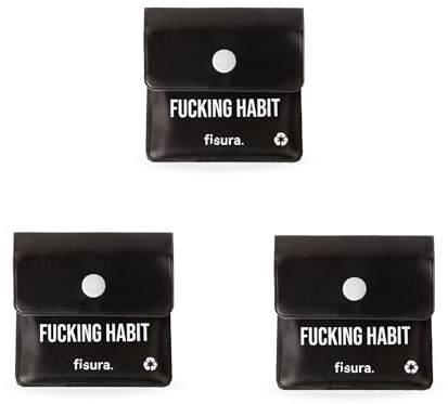Fisura – Fickaskkopp “F*cking habit”. Praktiskt 3-pack för bil, resor och utomhus. Återanvändbar med unik design. Kompakt och lätt att bära, mått 8 x 8 centimeter.