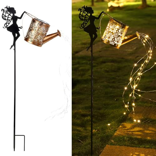 YZYOE Luce elettrica solare del bollitore d'acqua fata, giardino decorativo del ferro battuto Retro Cute Elf Floor Light, senza fili Dusk to Dawn LED lampada impermeabile.