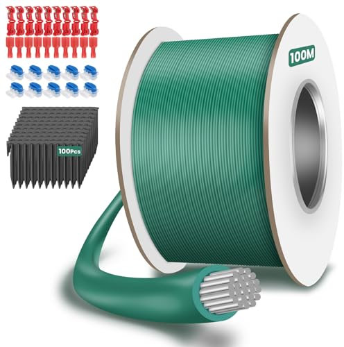 Câble de délimitation, 100 m, pour robot tondeuse, avec 100 piquets, 10 connecteurs de câble et 10 bornes de raccordement, câble de délimitation universel pour robot tondeuse à gazon