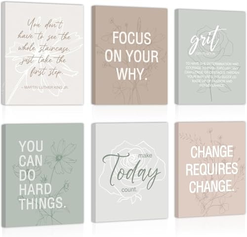 KAIRNE Bible Wall Art Scripture Boho Wall Decor Set of 6 (8x10'',Framed),Inspirational Poster Set Floral Canvas Picture Bible Verses Artwork Christmas Wall Art for Bedroom College Dorm Home Decor