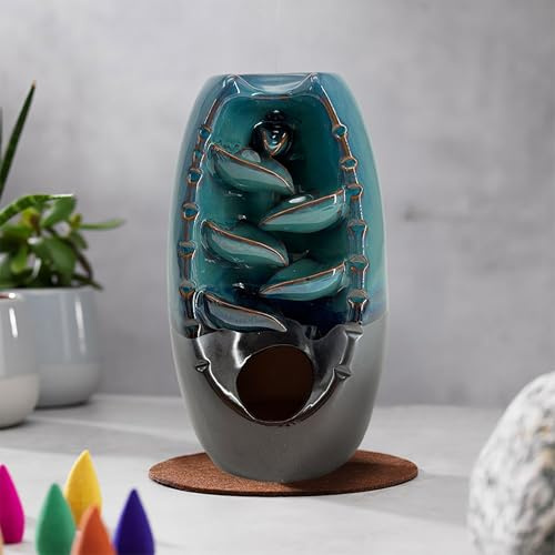 Well Being Cascading Ceramic Backflow Incense Burner & 120 Various Incense Cones