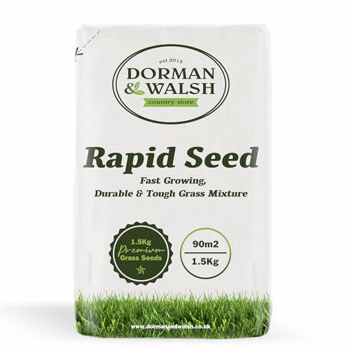 Rapid Seed 1.5 kg Quick Growing Grass Seed, Hard-Wearing and Durable Covering 90m² for Lawns & Patch Repair Dorman and Walsh Premium Green Grass