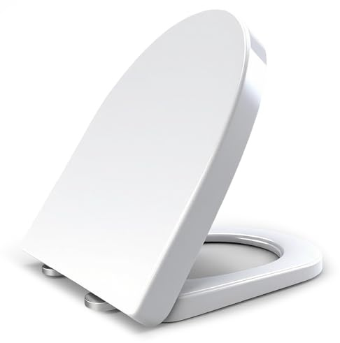 Mokukii WC-Sitz mit Absenkautomatik & Quick-Release Weiß D form antibakterieller toilettendeckel aus Urea-Duroplast hygienisch easy clean abnehmbar einfache Montage bis 150 kg belastbar