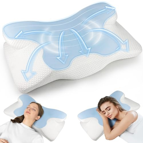 Cervical Memory Foam Pillow, Ergonomic Orthopedic Support Neck Pillow for Neck and Shoulder Pain, Breathable Removable Skin-friendly Silk Cover, Butterfly Pillow for Side/Back/Stomach Sleepers