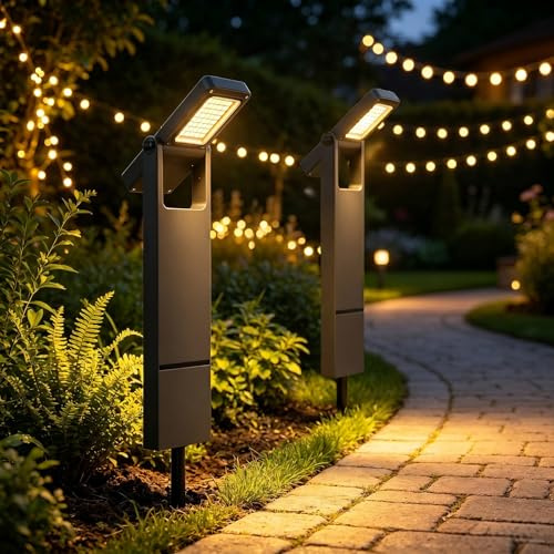 kefflum Lamparas Solares Exterior Jardin, Luces Solares Led Exterior Jardin Suelo 300LM/100LM con 24 Led, Baliza Solar Exterior 2500K-3500K Blanca CáLida, IP65 Para Caminos Patios y CéSped (2 Piezas)