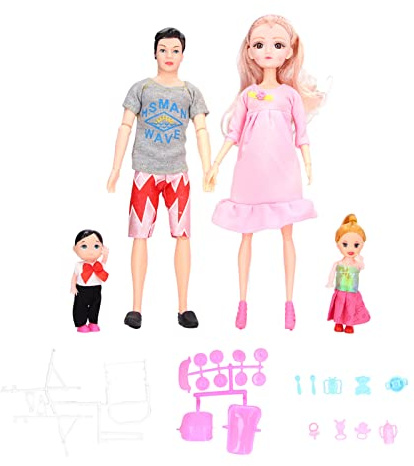 Familj Doll Set Söt Pappa Gravid Mamma Son Dotter Baby Doll Tillbehör Semesterpresent för barn