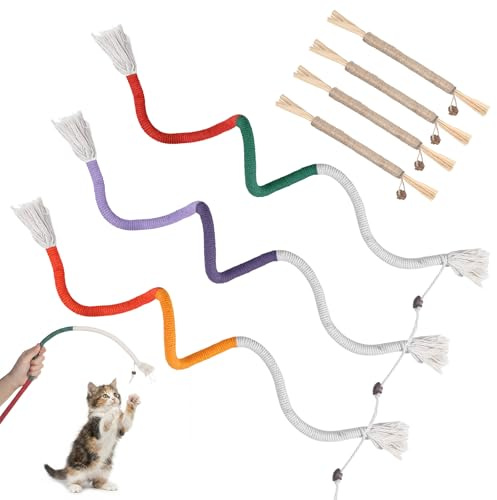 SULIKJHUI 4 Stück Katzenminze Stick und 3 Stück Kauspielzeug Katze, Katzenspielzeug Kätzchen-Kauspielzeug Katzen Zahnpflege und Gegen Mundgeruch