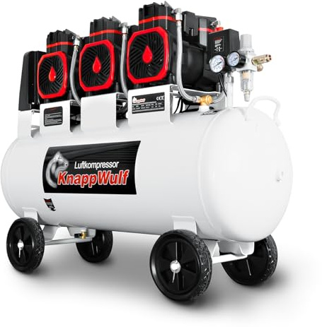 KnappWulf Compressore silenzioso da 10 bar, caldaia da 100 l, 230 V, 3300 W, 754 l/min, senza olio, con separatore d'acqua, riduttore di pressione, rubinetto di scarico della condensa, compressore ad
